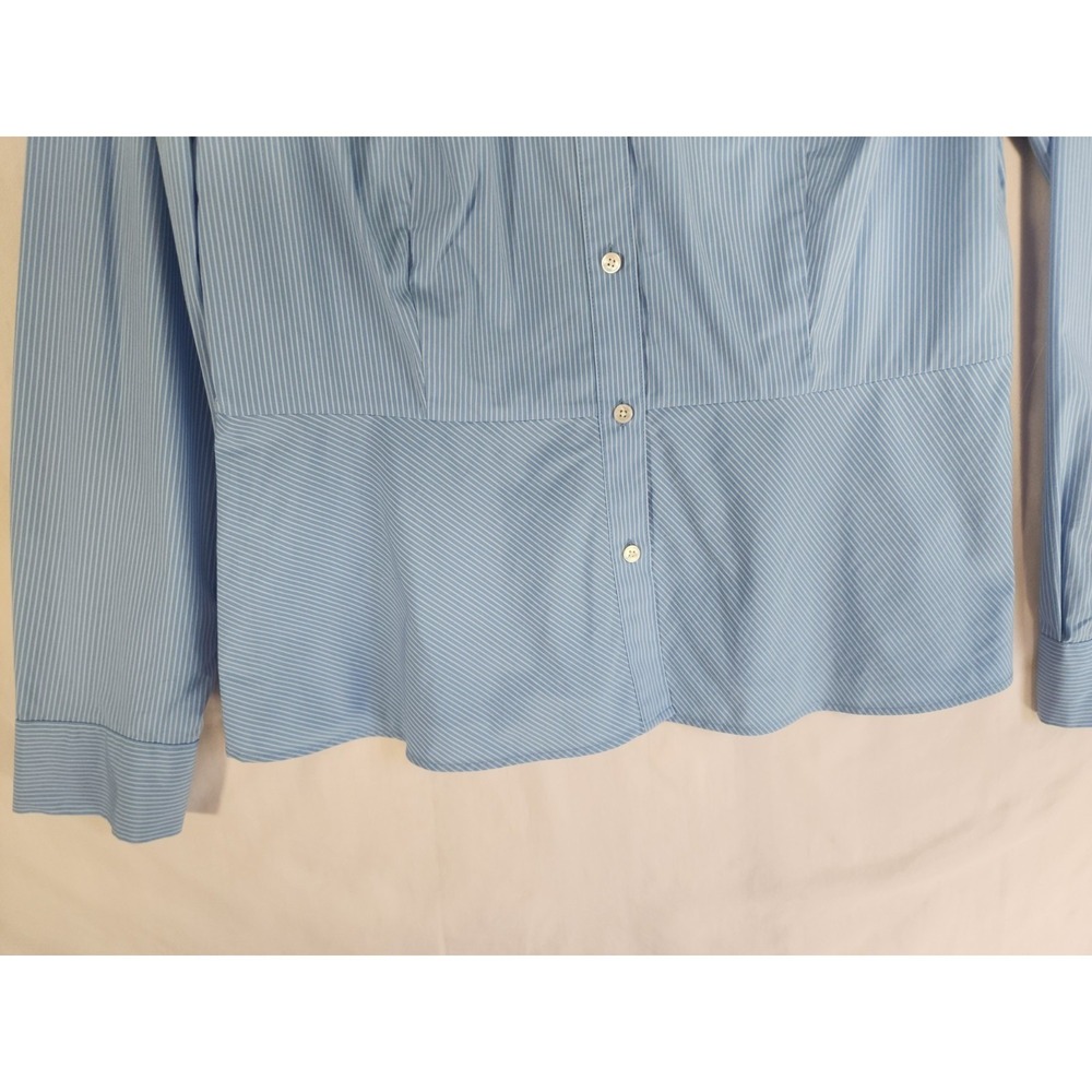 Talbots Womens 10 Blue Stripe Peplum Shirt Tailored Career Office Preppy Coastal - Picture 8 of 8